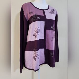 Beaded Floral Stretch Knit Sweater Women's Size XL